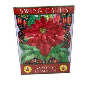 NEW VTG 90s Santoro Graphics Christmas Swing Cards Poinsettia Plaid Pop-Up Decor